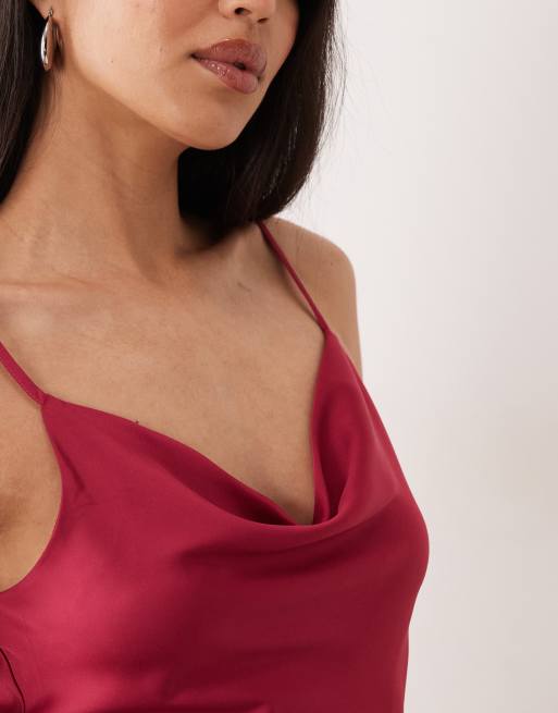 ONLY – Satin-Minikleid in leuchtendem Rosa mit Wasserfallausschnitt, 4 von 4