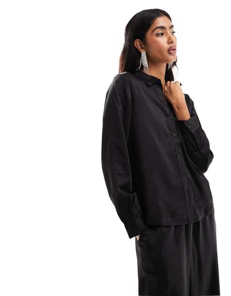 Only satin shirt in black - part of a set - view 1
