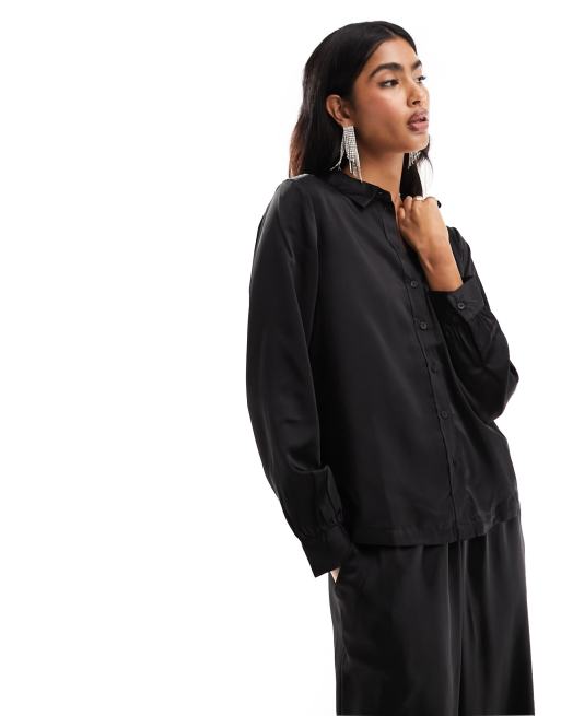 Only satin shirt in black - part of a set 
