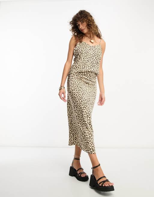 Leopard print midi skirt satin best sale