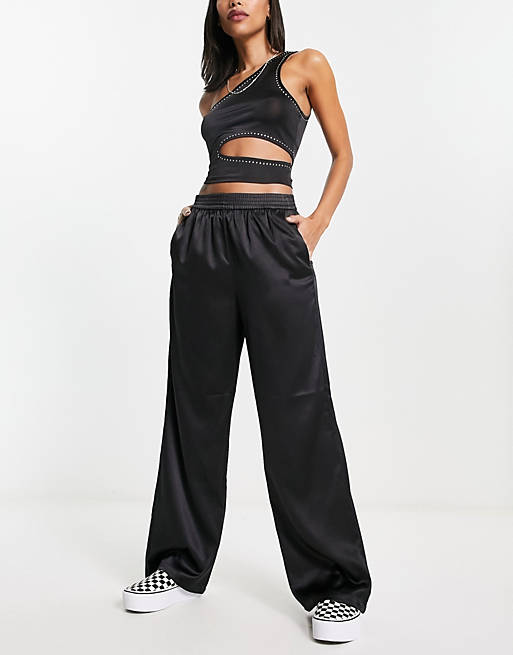 Only satin wide leg pants in black