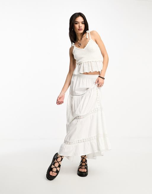 Crochet detail pleated dress 2024 white