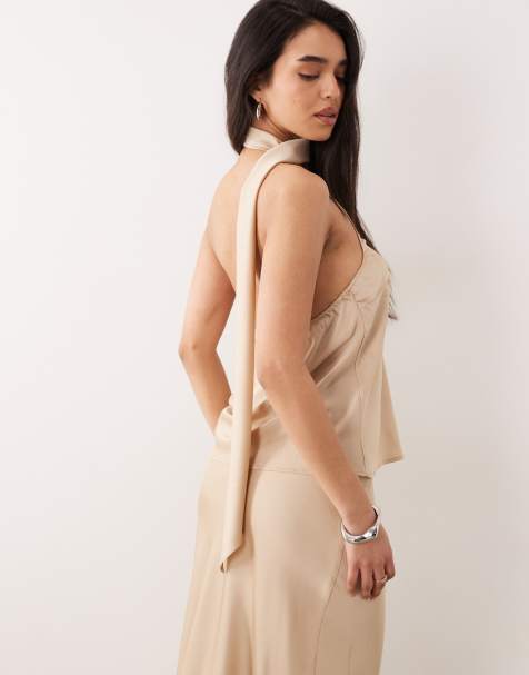 ONLY scarf detail one shoulder top in beige - view 1