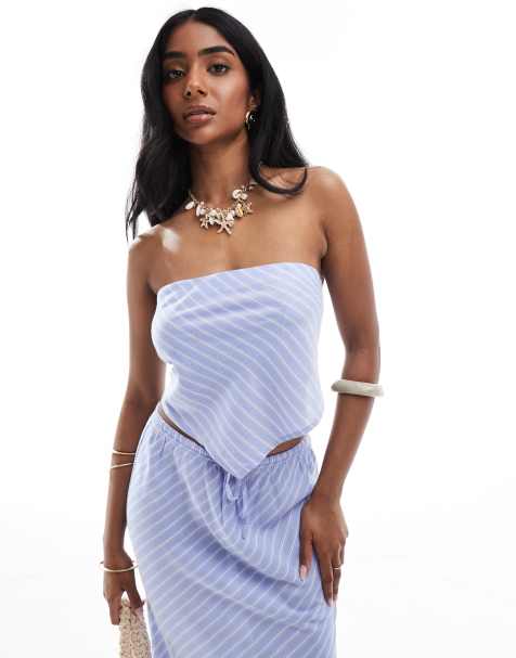 ONLY scarf top co-ord in diagonal blue stripes - view 1