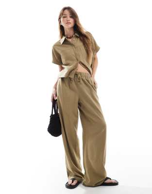 ONLY - Schlupfhose aus Leinenmix in Hellkhaki, Kombiteil-Braun