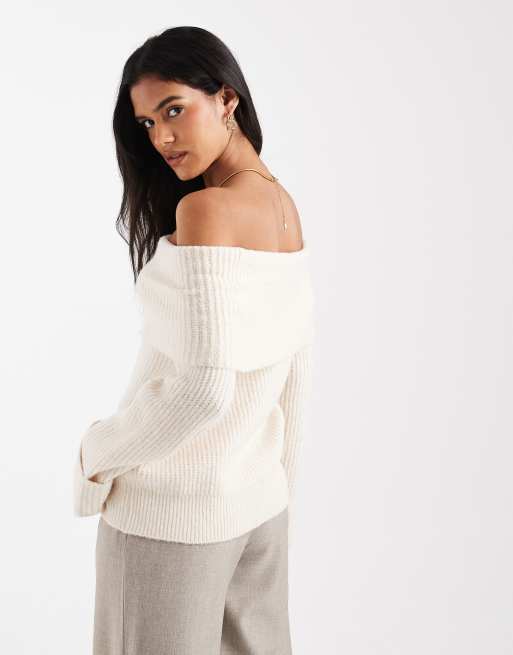 ONLY – Schulterfreier Strickpullover in Cremeweiß, 4 von 4