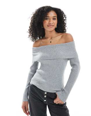 ONLY - Schulterfreier Strickpullover in Grau