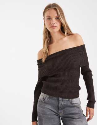 ONLY - Schulterfreier Strickpullover in Schokobraun-Brown