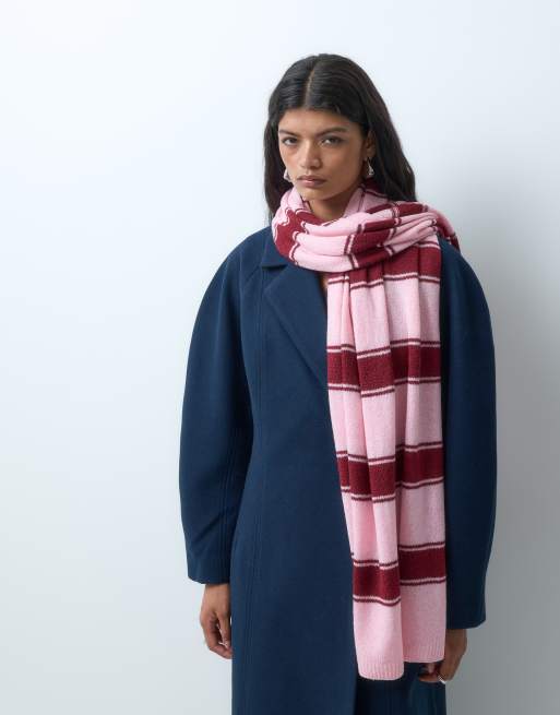 ONLY sciarpa in maglia a righe rosa e bordeaux, 2 di 3