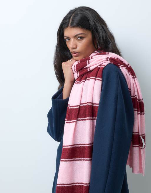 ONLY sciarpa in maglia a righe rosa e bordeaux, 3 di 3