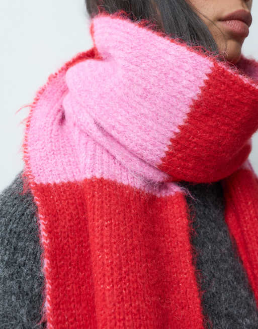 ONLY sciarpa in maglia a righe rosse e rosa, 2 di 5