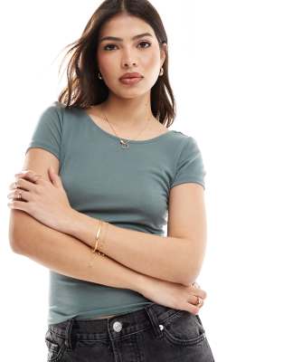 Only Scoop Back Top In Teal-Blue