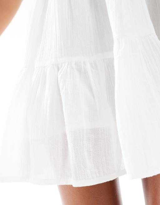 ONLY scoop neck cheesecloth tiered mini dress in white, 3 of 4