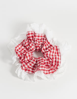 ONLY - Scrunchie-Haargummis in Rot mit Lochstickerei