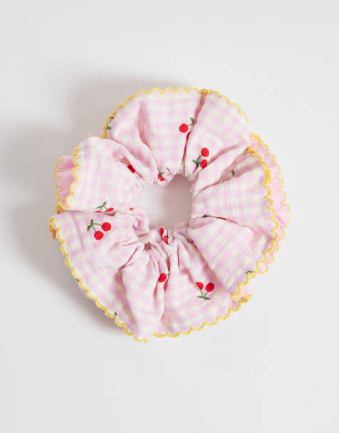ONLY - Scrunchie met kersenprint en roze gingham ruit - view 1
