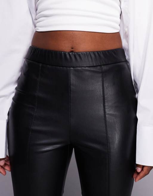 ONLY seam detail faux leather flare pants in black, 5 of 5
