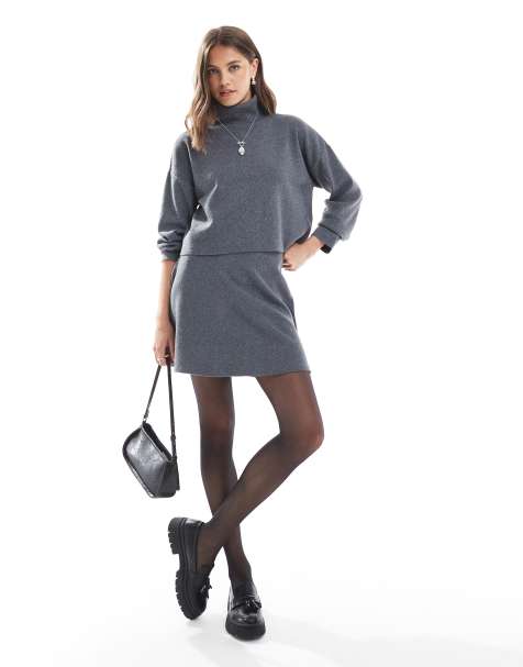 ONLY seam detail knit mini skirt in gray - part of a set - view 1
