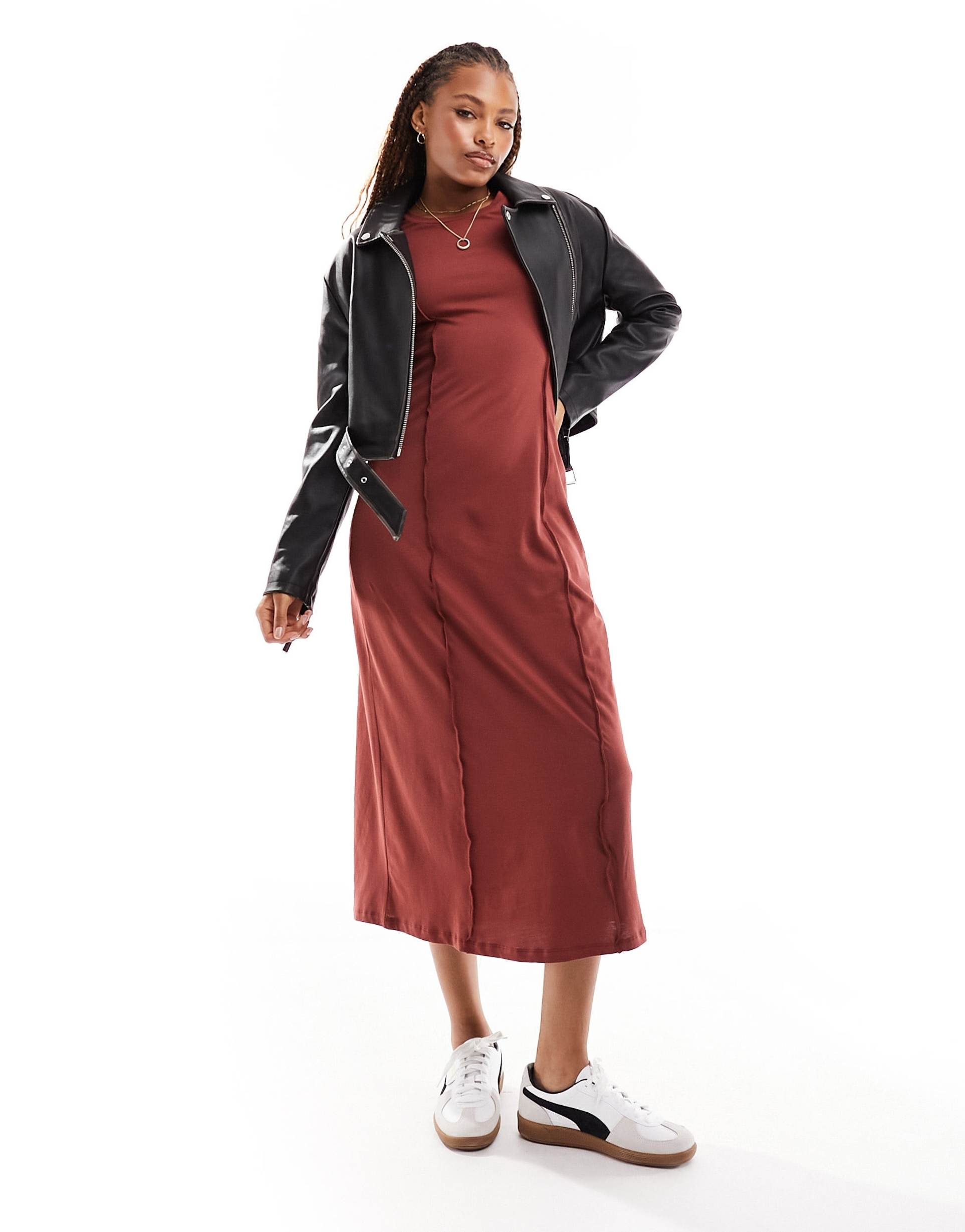 only seam detail maxi dress in rust