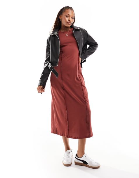ONLY seam detail maxi dress in rust 