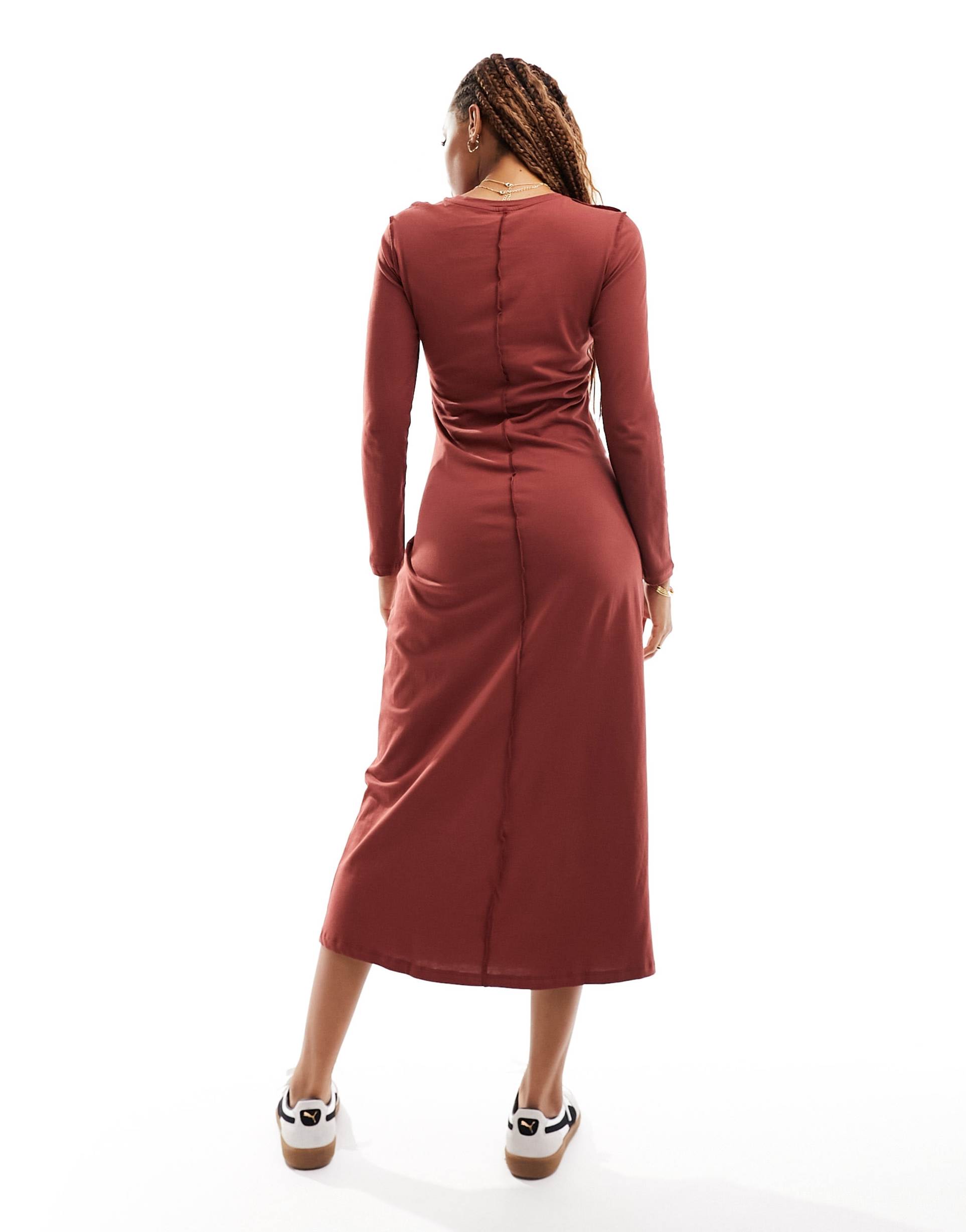 only seam detail maxi dress in rust
