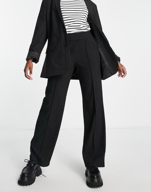 Black High Waisted Seam Detail Straight Leg Pants