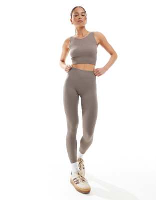 ONLY seamless crop top & leggings set in mushroom - view 1