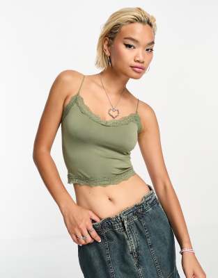ONLY ONLY seamless lace cami in khaki-Green