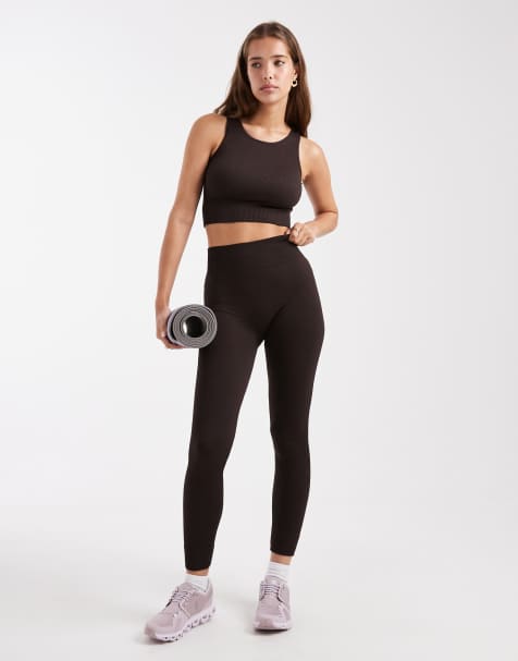 ONLY seamless leggings co-ord in chocolate brown - view 1