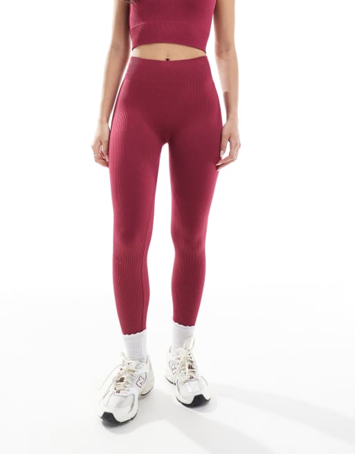 ONLY seamless leggings in burgundy (part of a set), 2 of 5