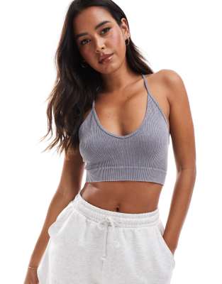 ONLY ONLY seamless ribbed bralette in washed grey