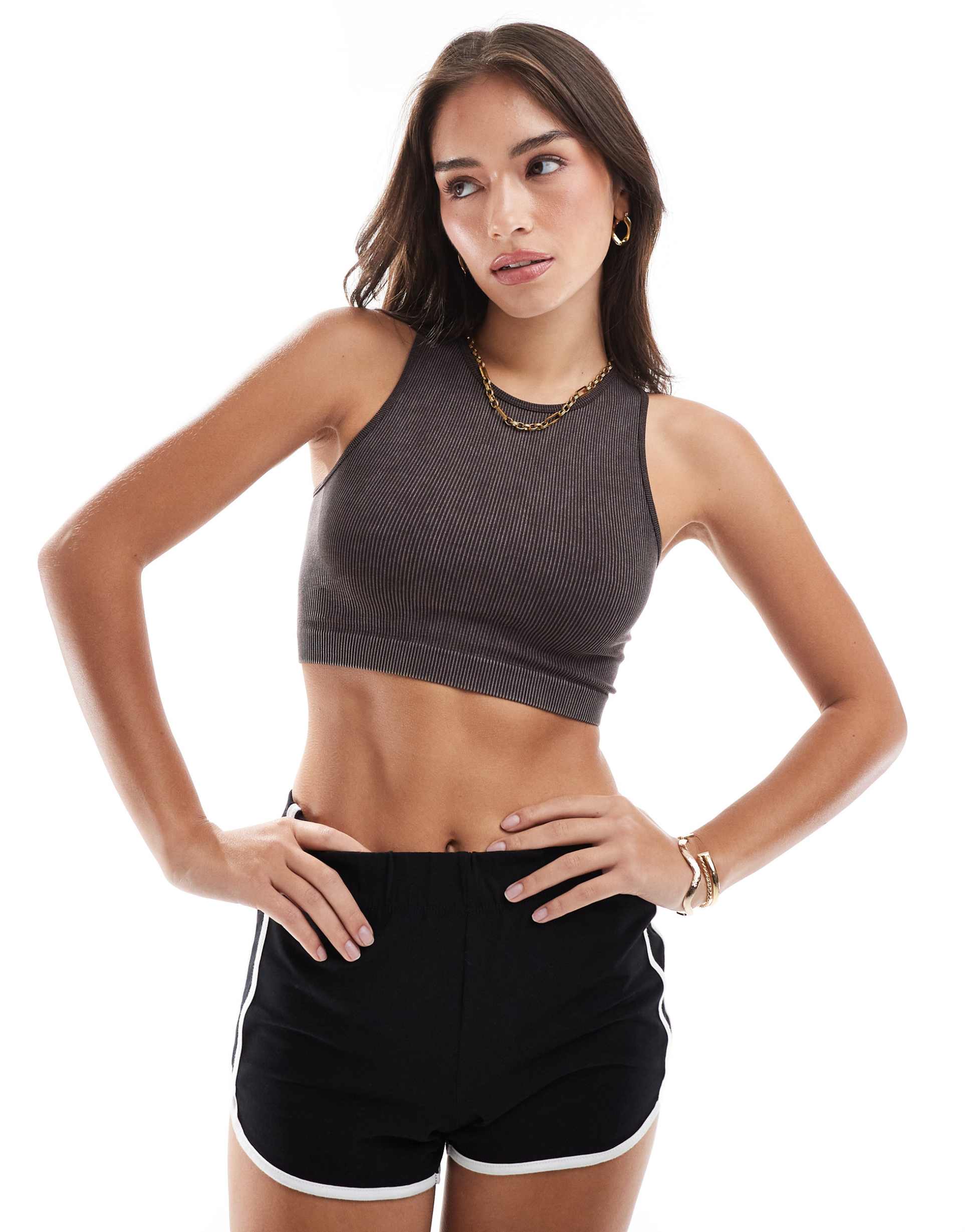 only seamless ribbed crop top in washed black