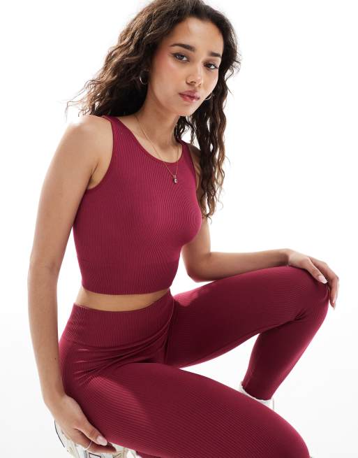 ONLY seamless top co-ord in burgundy, 2 of 4