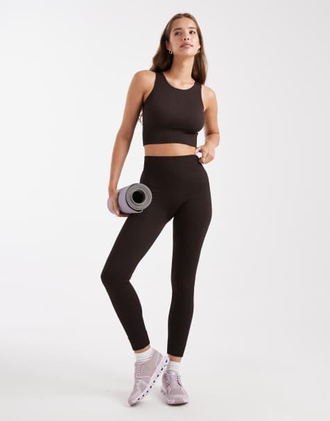 ONLY seamless top & leggings set in chocolate brown - view 1
