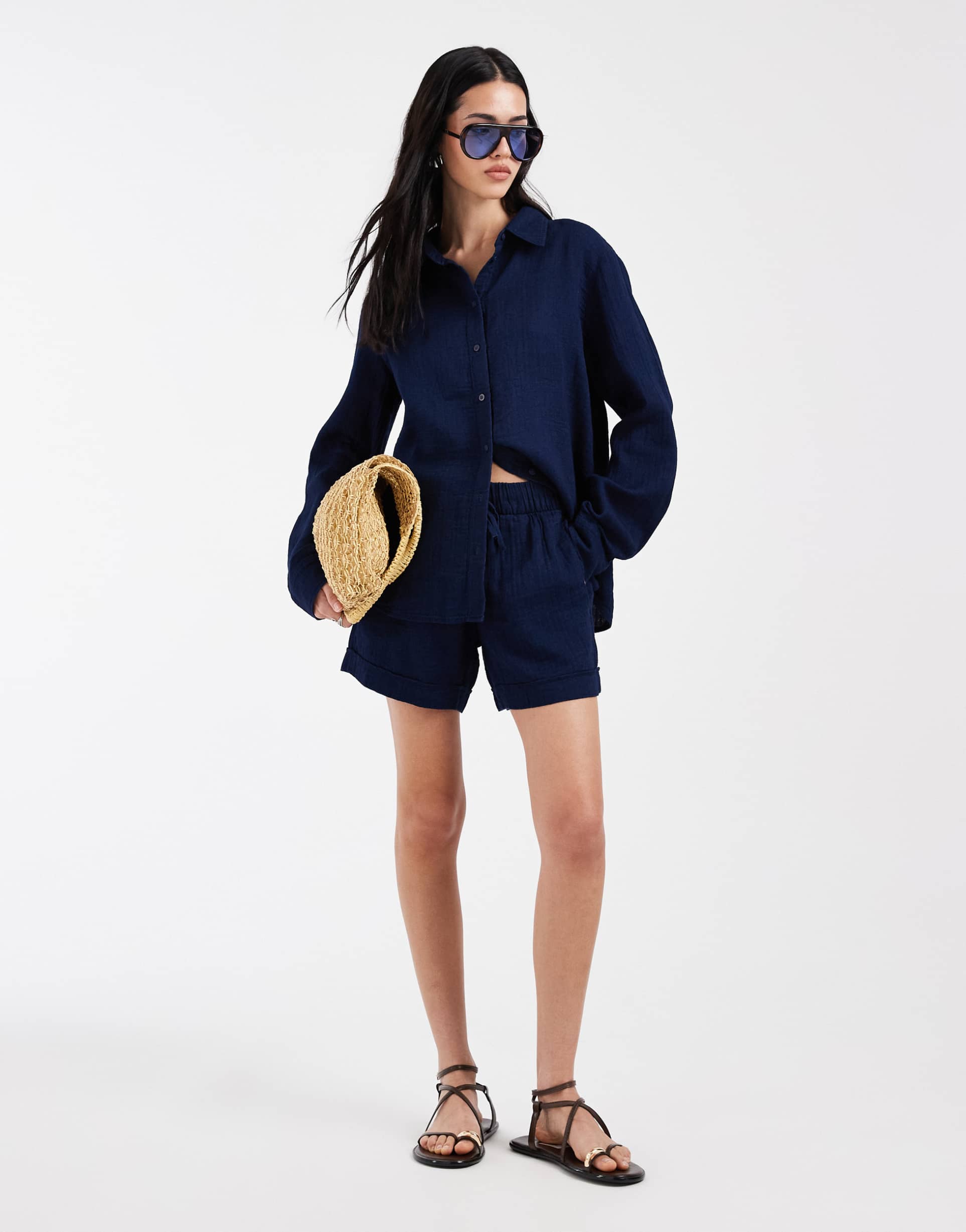 only seersucker shorts in navy - part of a set