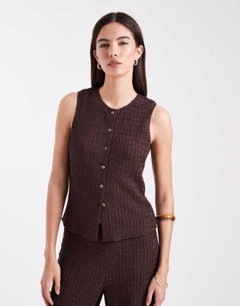 ONLY seersucker waistcoat in brown (part of a set) - view 1