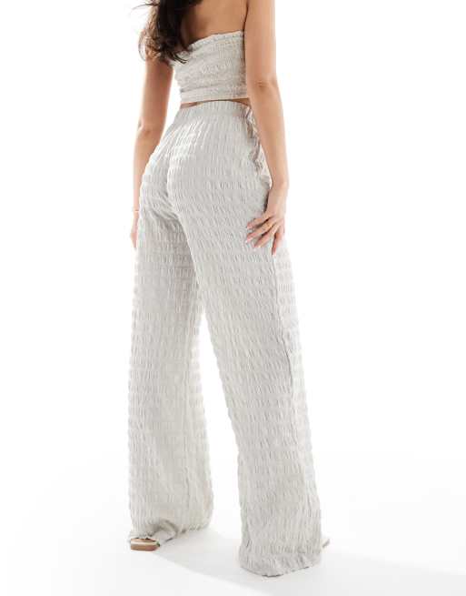 ONLY seersucker wide leg pants in ice gray, 2 of 5