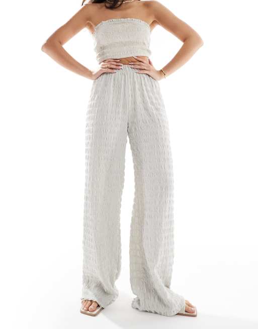 ONLY seersucker wide leg pants in ice gray, 4 of 5
