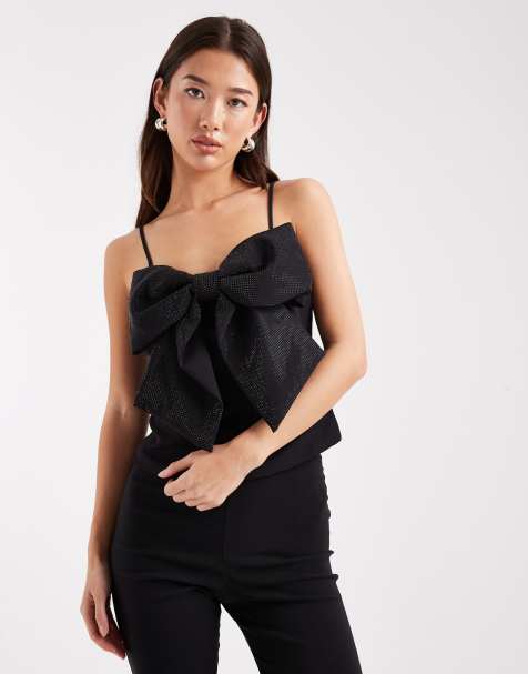 ONLY sequin bow cropped cami top in black