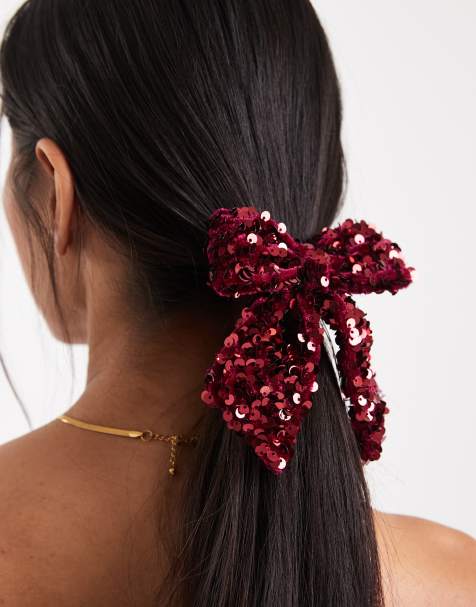 ONLY sequin bow hair tie in burgundy - view 1