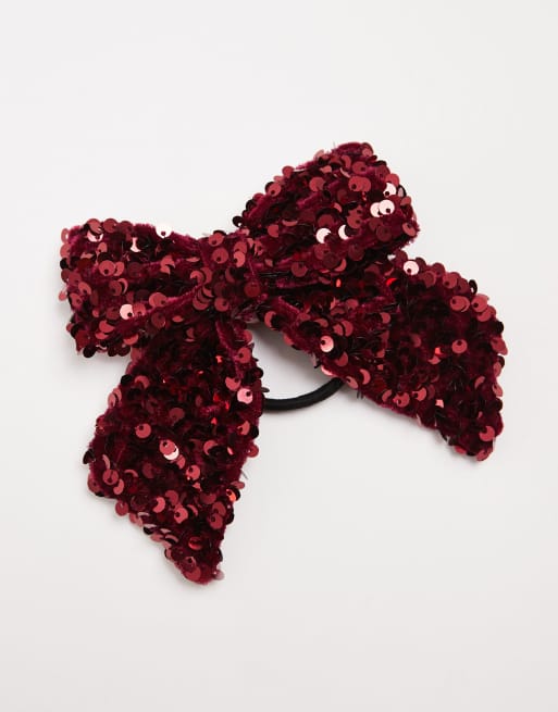ONLY sequin bow hair tie in burgundy, 2 of 3
