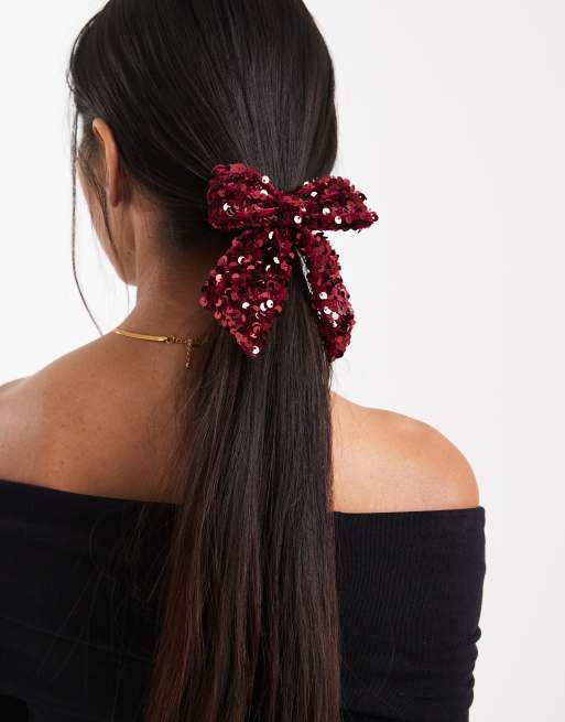 ONLY sequin bow hair tie in burgundy, 3 of 3
