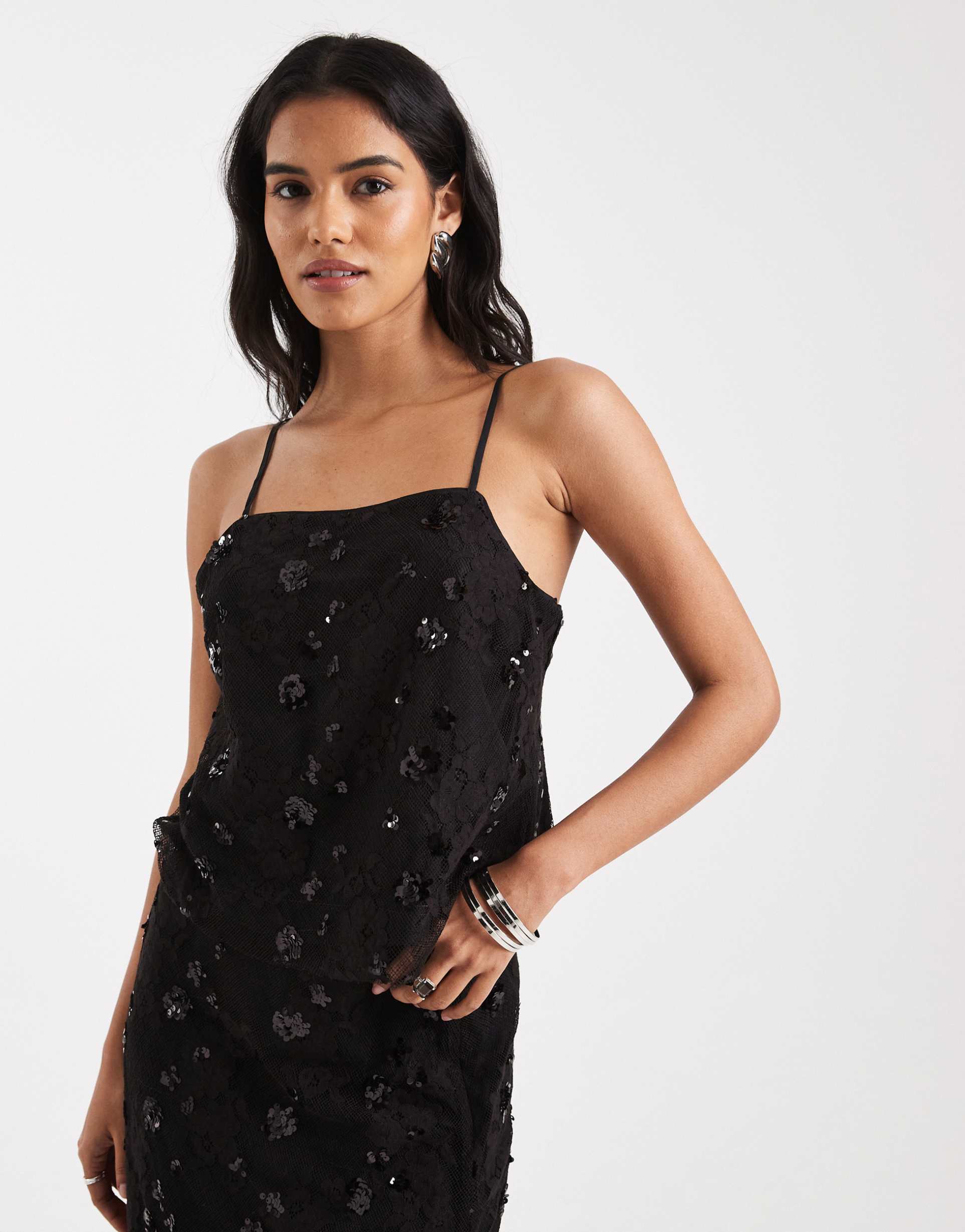 only sequin detailing cami top in black - part of a set