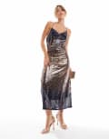 [ONLY] Only sequin midi dress in gold ombre-Black 10 GOLD