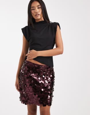 Only Sequin Mini Skirt In Red