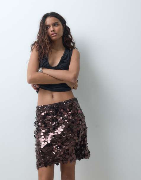ONLY sequin mini skirt in chocolate - view 1