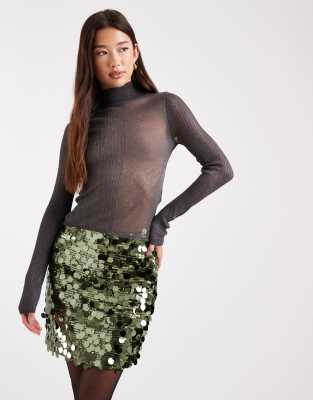 Only Sequin Mini Skirt In Green