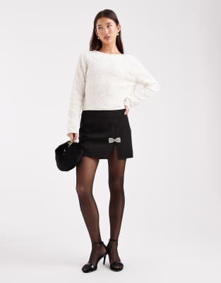 Only Sequin Velvet Tie Front Top In White