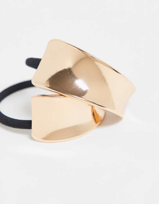 ONLY - Set van 2 asymmetrische metalen haarelastiekjes in goud, 2 van 3