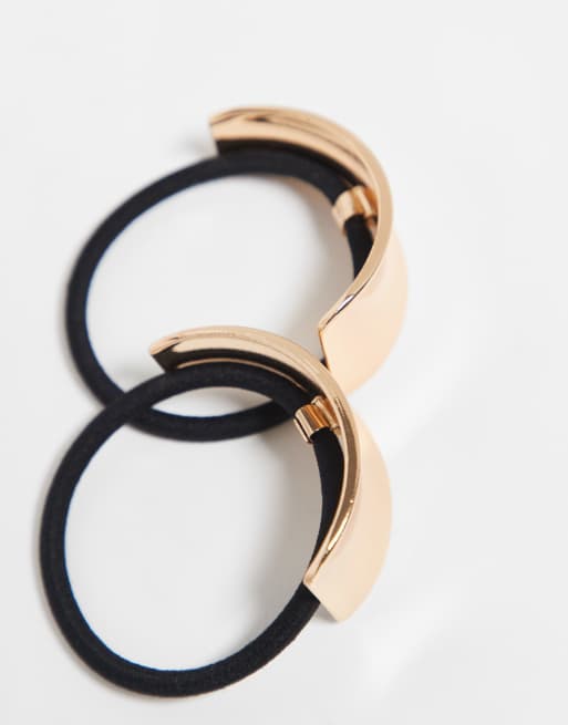 ONLY - Set van 2 asymmetrische metalen haarelastiekjes in goud, 3 van 3