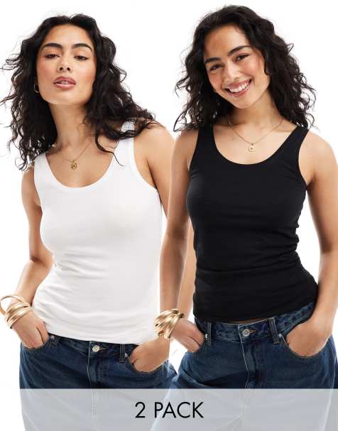 ONLY - Set van 2 jersey tanktops in zwart en wit - view 1